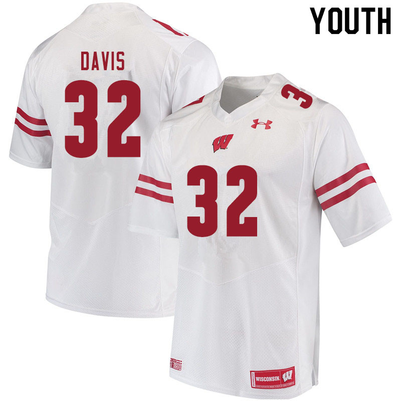 Youth #32 Julius Davis Wisconsin Badgers College Football Jerseys Sale-White